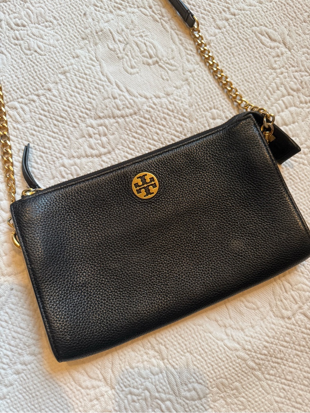 Tory Burch Black Pebbled Leather Chain Crossbody
